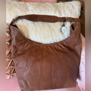Authentic STUART WEITZMAN  Tan Leather Shoulder Hobo Bag